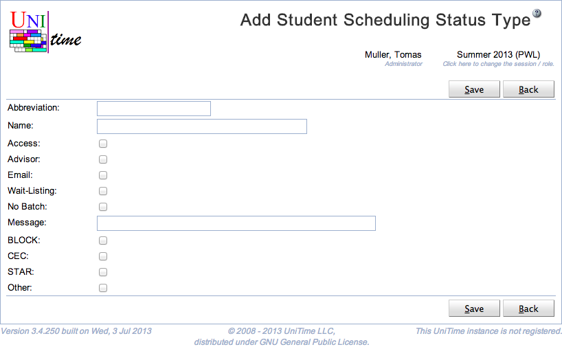 Add Student Scheduling Status Type