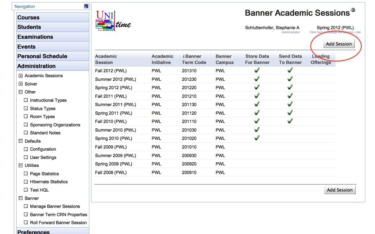 Banner Academic Sessions