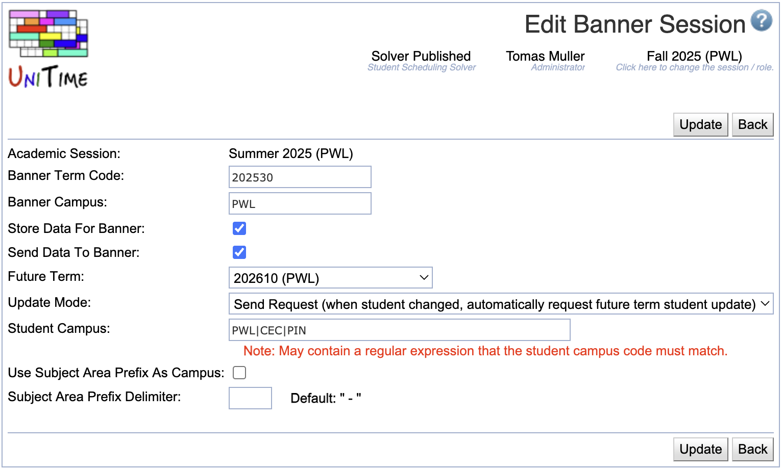Banner Academic Sessions