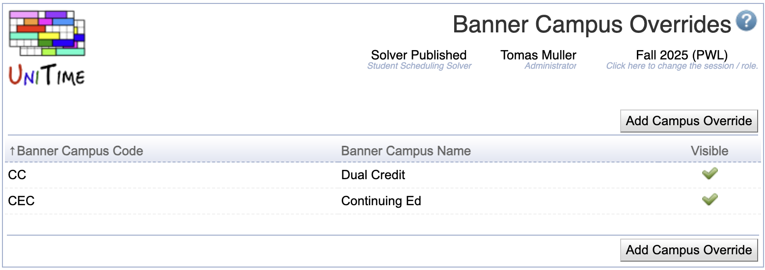 Banner Campus Overrides