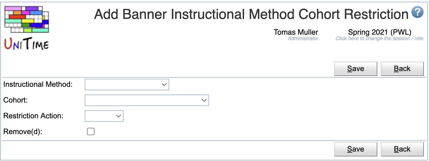 Banner Instructional Method Cohort Restrictions