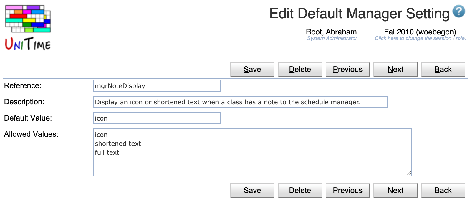 Edit Default Manager Setting