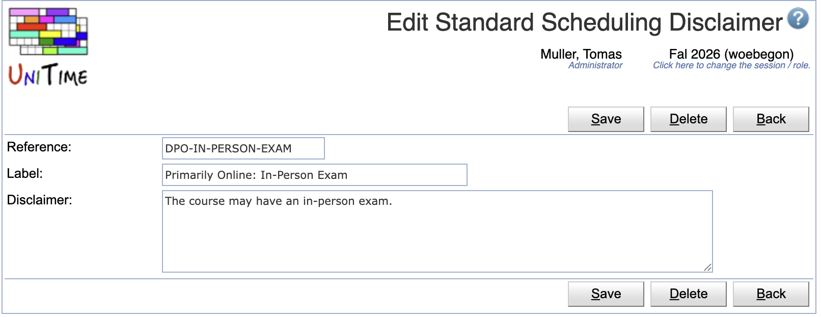 Edit Standard Scheduling Disclaimer