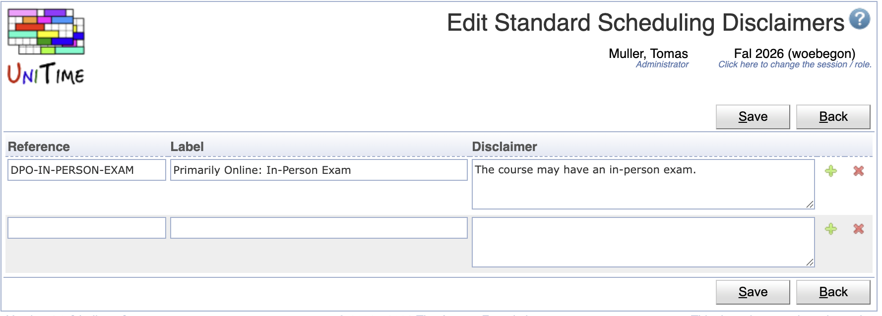 Edit Standard Scheduling Disclaimers