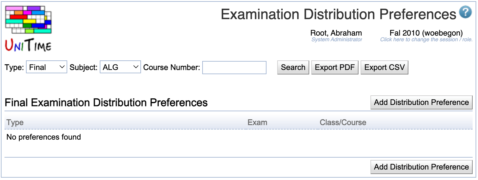 Examination Distribution Preferences
