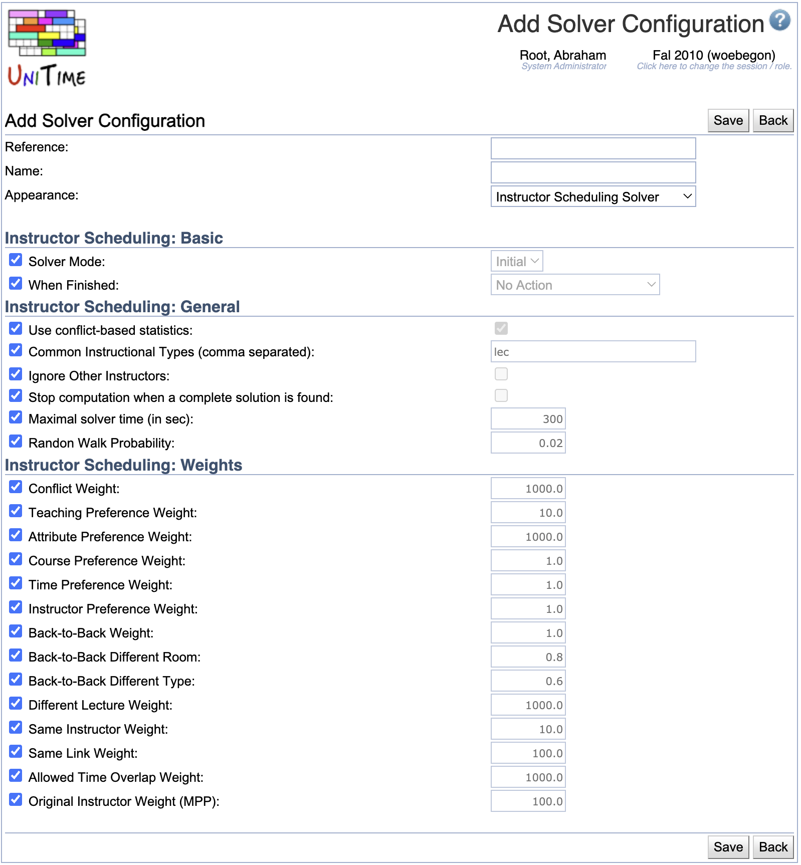 Solver Configurations