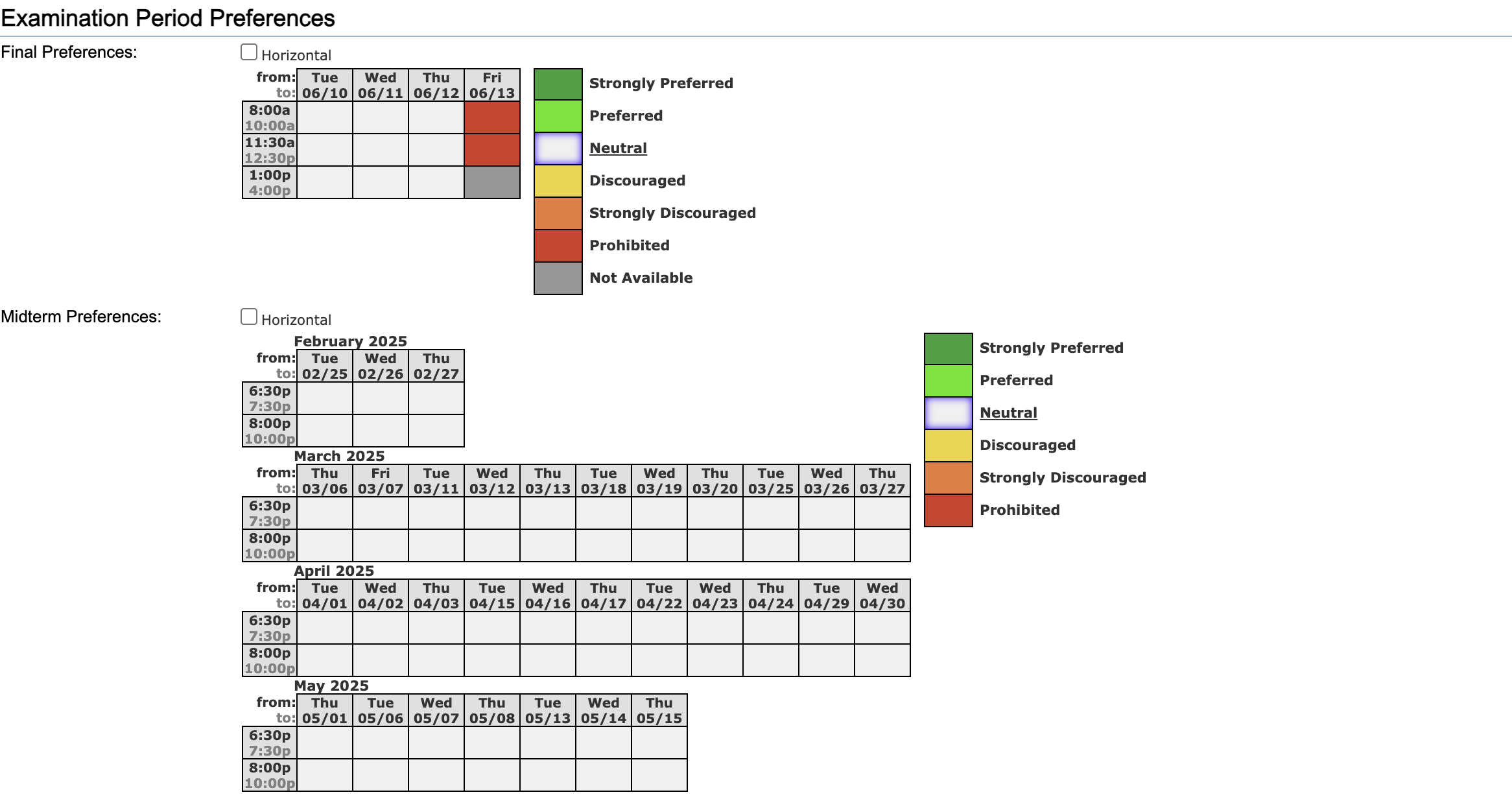 Edit Room Period Preferences