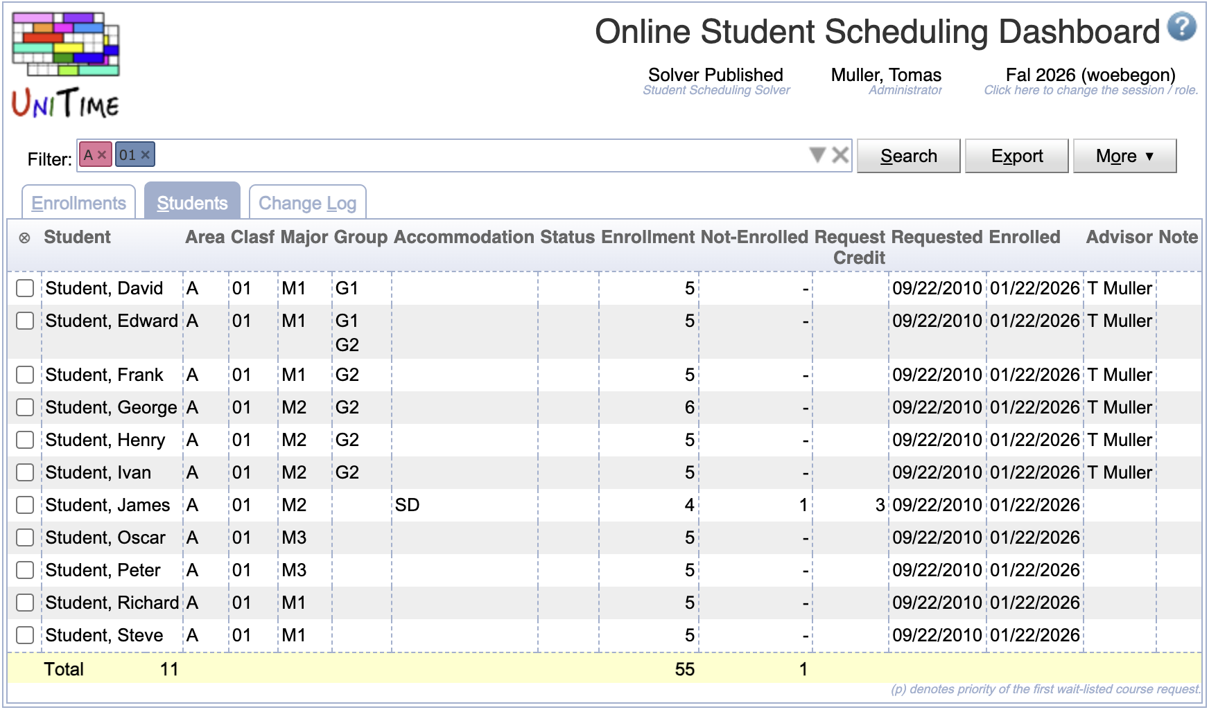 Student Scheduling Dashboard Manual