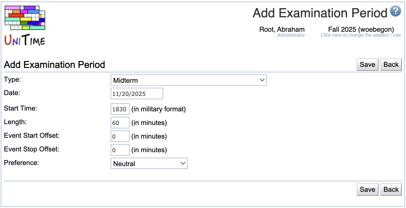 Add Examination Period