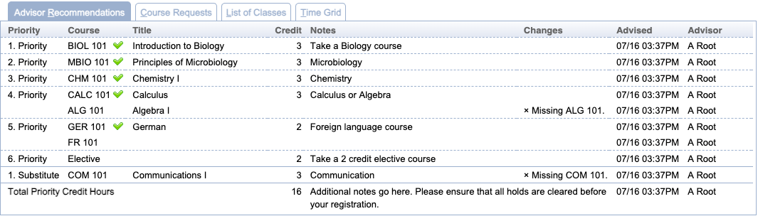 Classes for Student