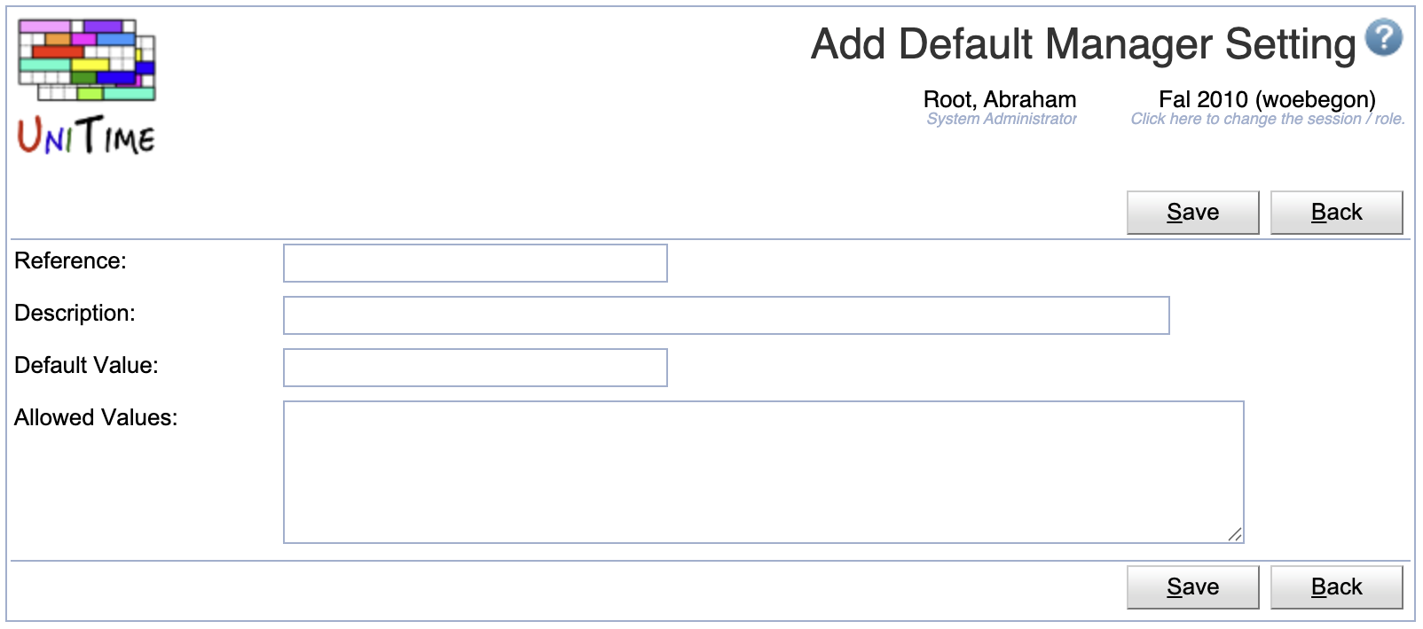 Default Manager Settings