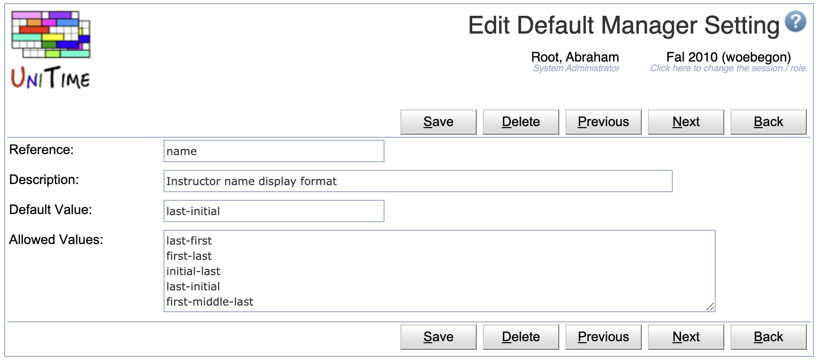 Default Manager Settings