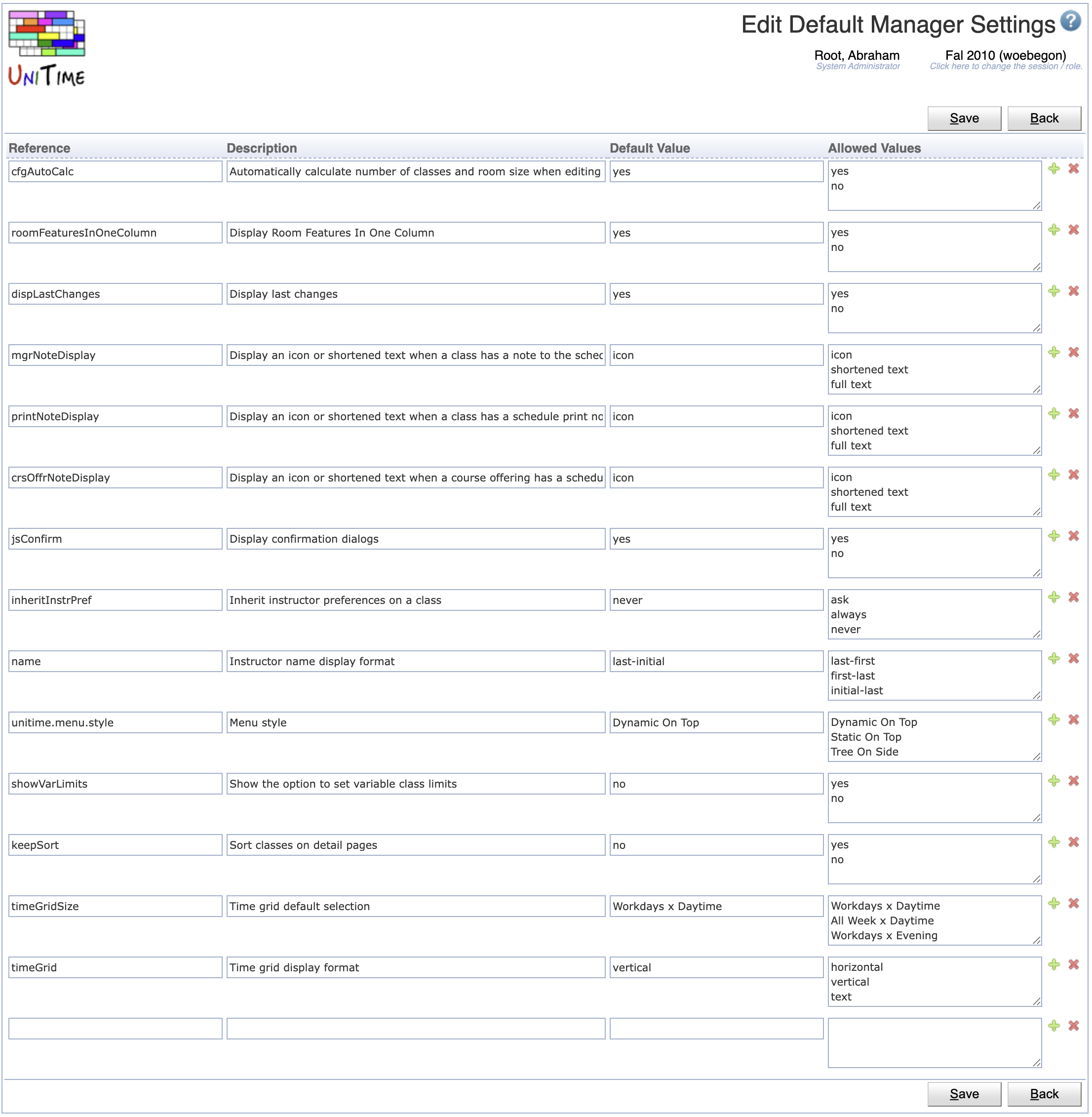 Default Manager Settings