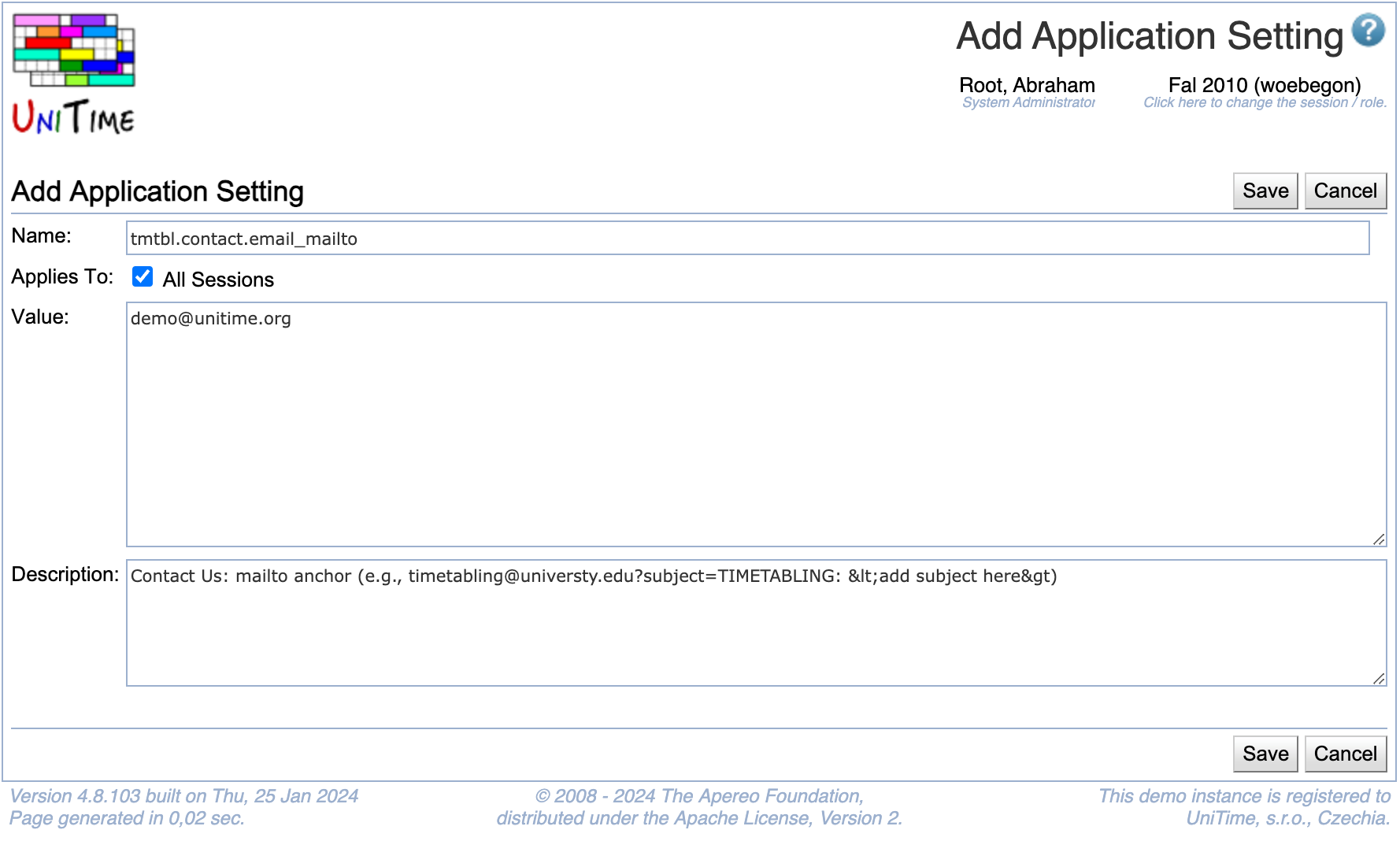 Edit Application Setting