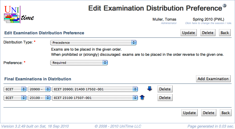 Edit Examination Distribution Preference