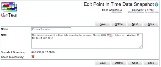 Edit Point In Time Data Snapshot