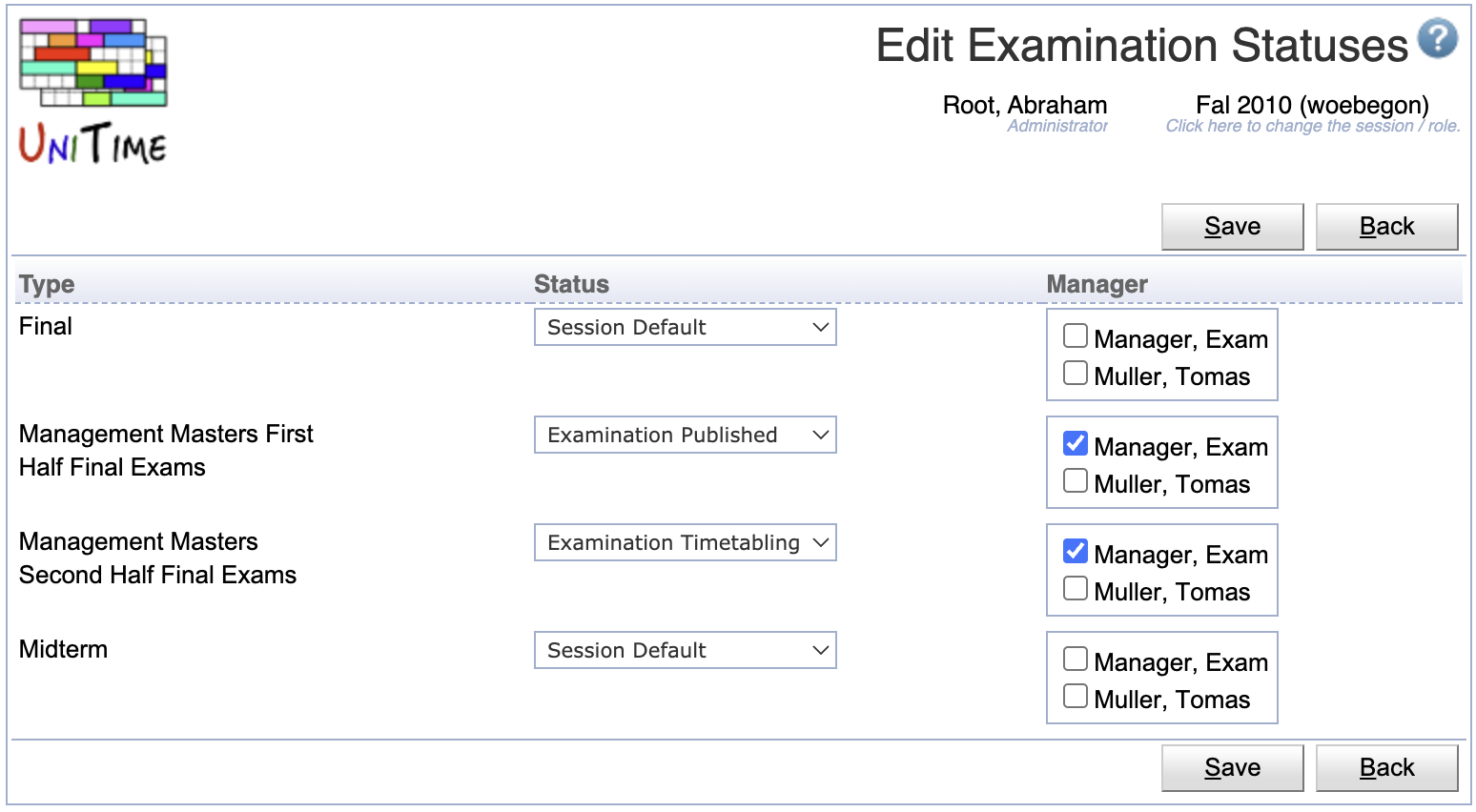 Examination Statuses
