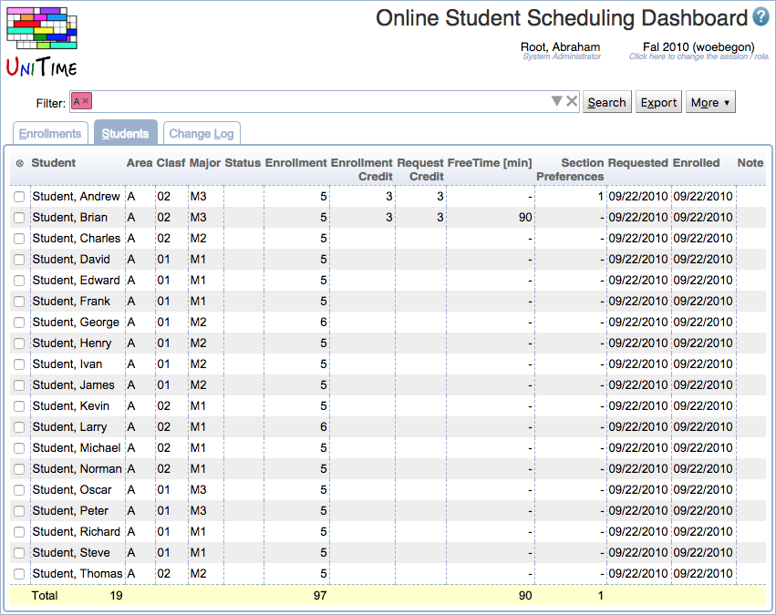 Online Student Scheduling Dashboard