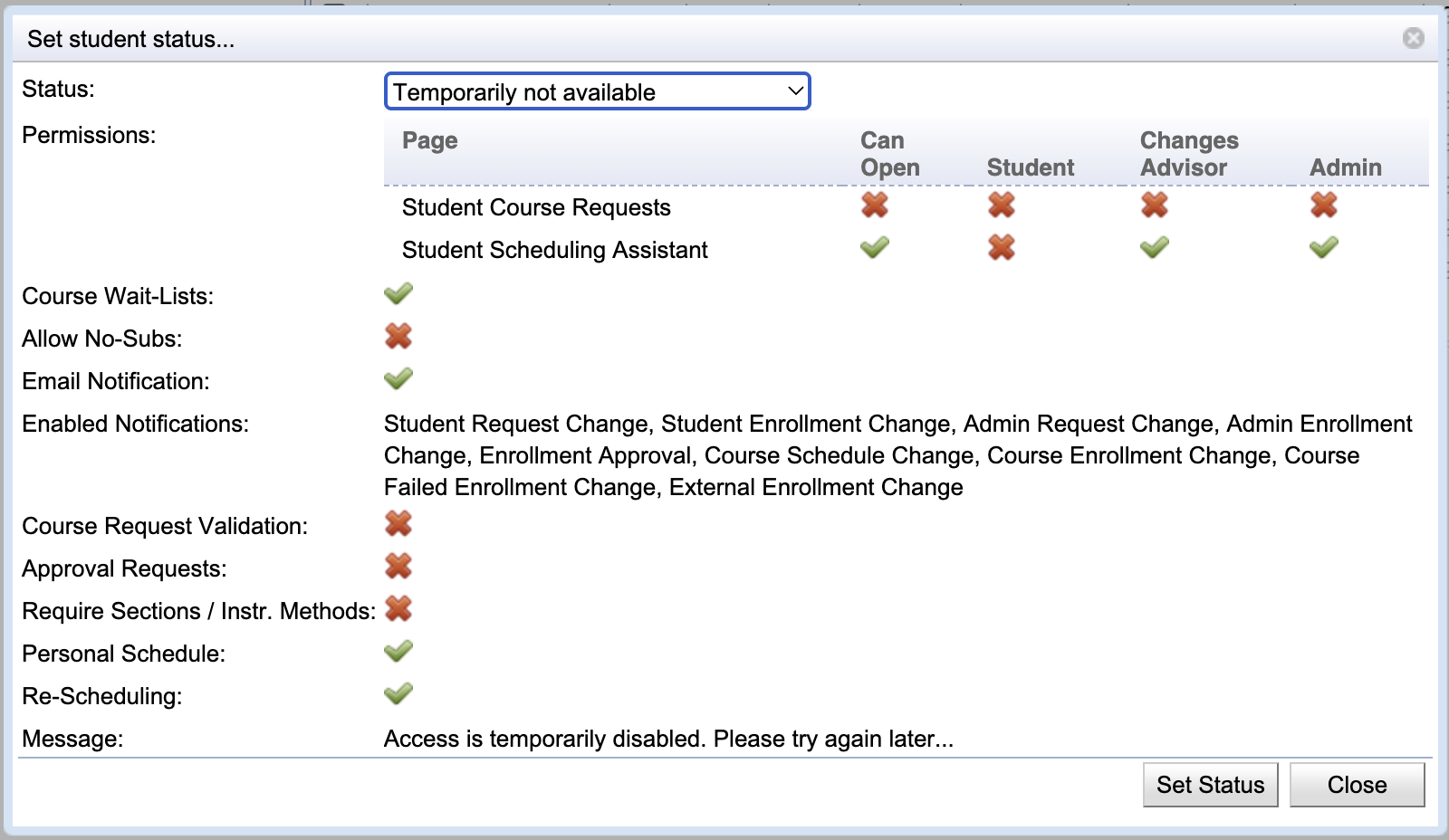 Set student status...