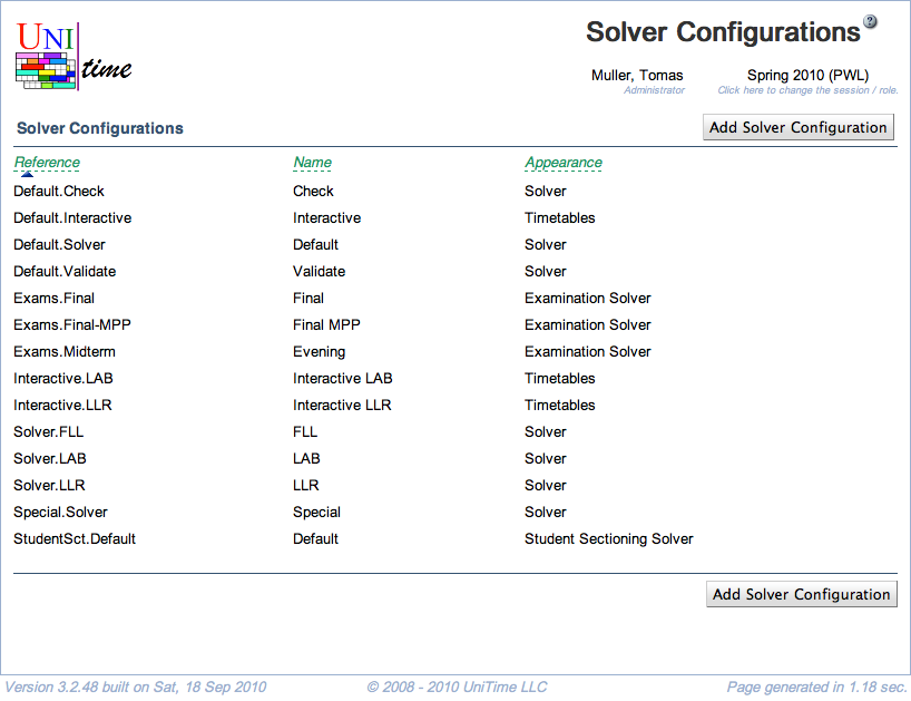 Solver Configurations