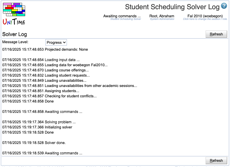 Student Scheduling Solver Log