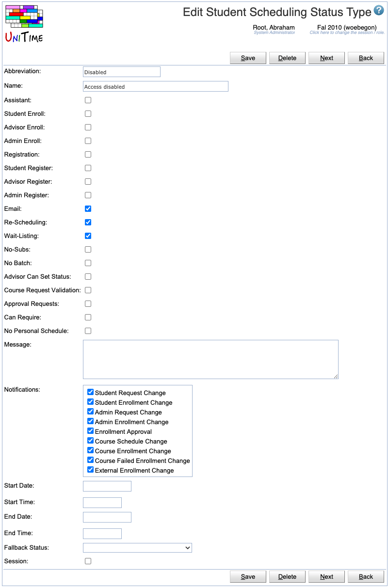 Student Scheduling Status Types