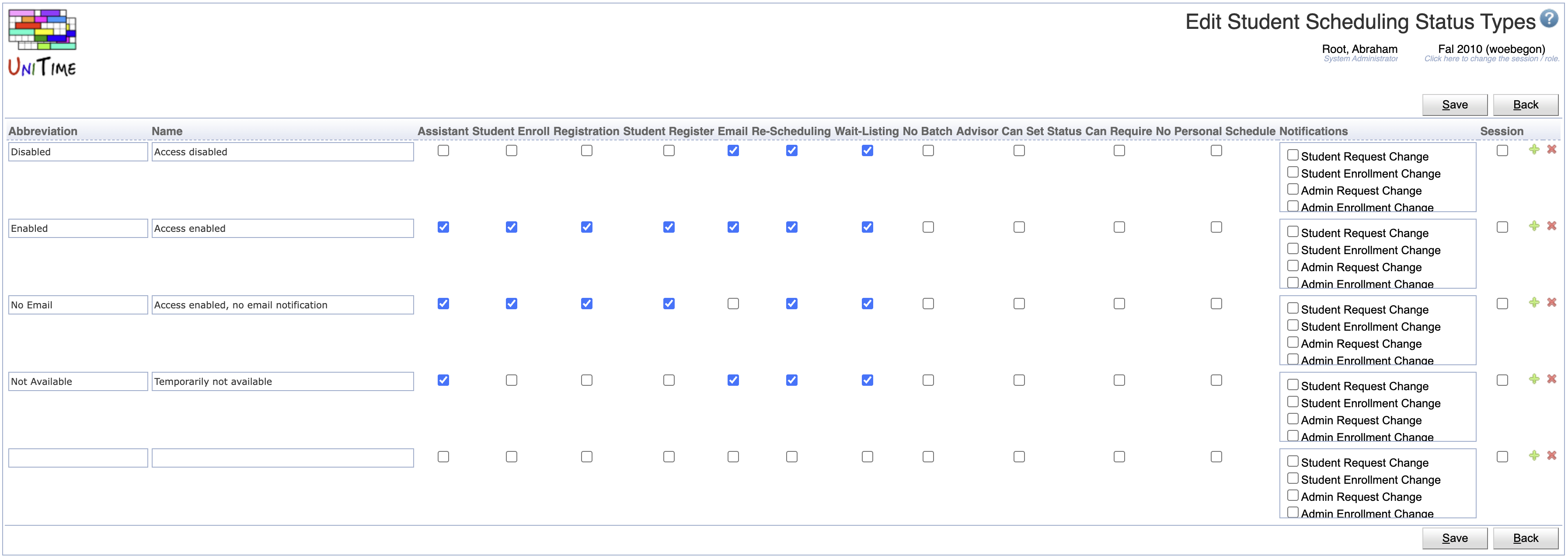 Student Scheduling Status Types
